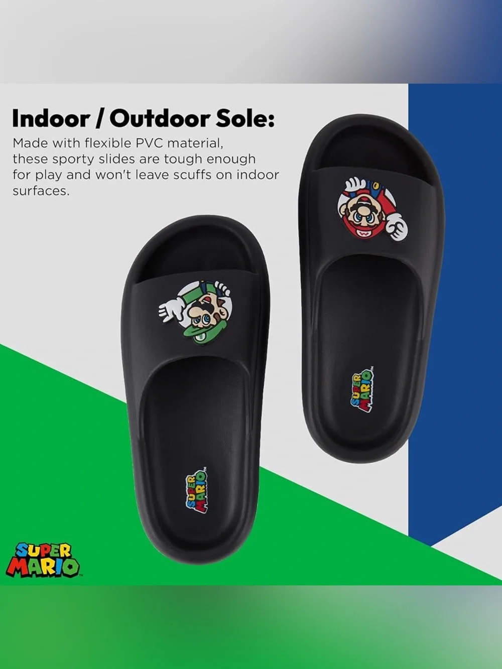 Nintendo Black Super Mario & Luigi Slide Sandals